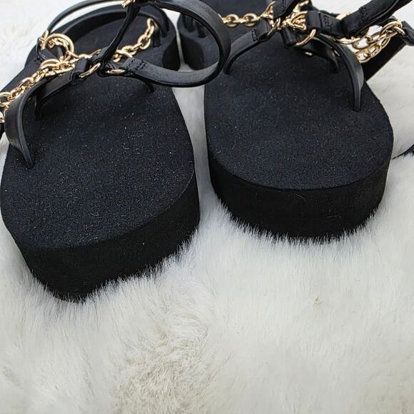 NEW Maje Frankie Chain Trimmed Charm Black Leather Platform Sandal - Picture 10 of 13